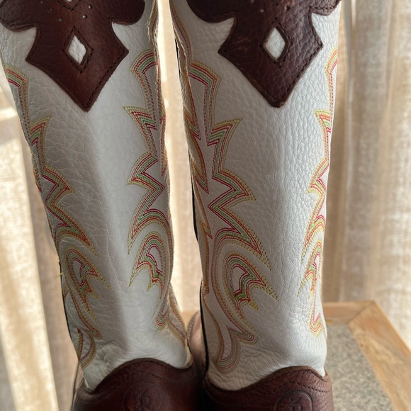 Tony Lama Tall White and Brown Western Boots - Picture 7 of 9